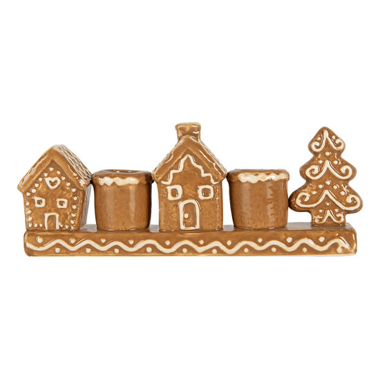 Clayre &amp; Eef | Kandelaar Huisjes Bruin Wit 21x4x8 cm | 6CE2327