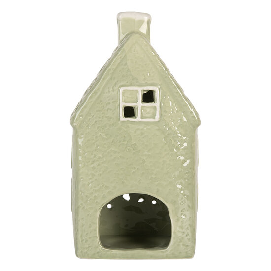 Clayre & Eef | Theelichthouder Kerst Huisje Groen Wit 11x9x21 cm | 6CE2328