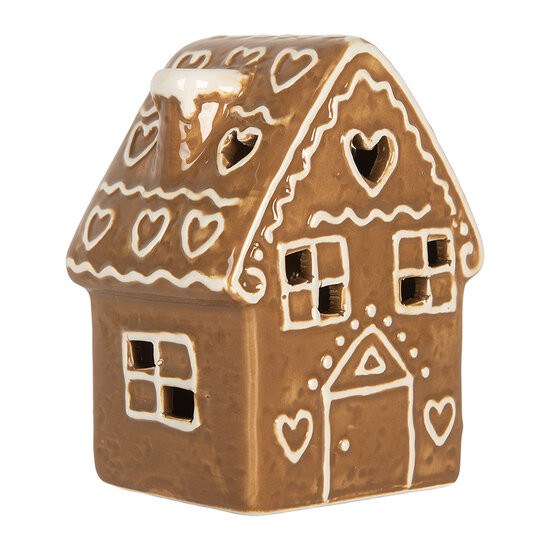 Clayre & Eef | Decoratie Huisje met LED Bruin Wit 8x6x11 cm | 6CE2329