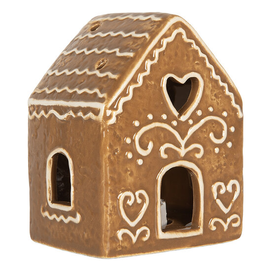 Clayre &amp; Eef | Decoratie Huisje met LED Bruin Wit 8x6x10 cm | 6CE2330