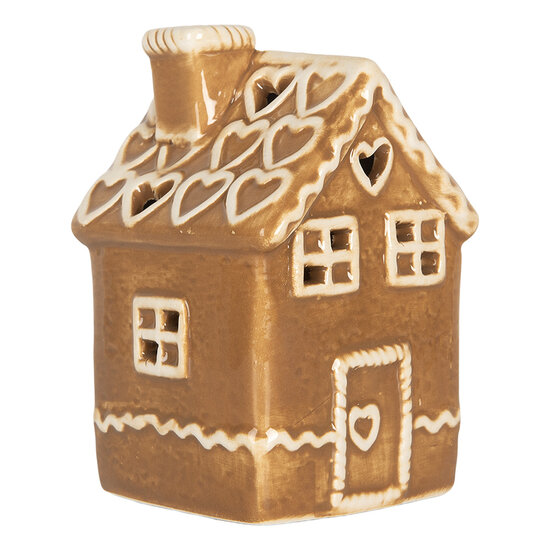 Clayre &amp; Eef | Decoratie Huisje met LED Bruin Wit 7x7x11 cm | 6CE2331