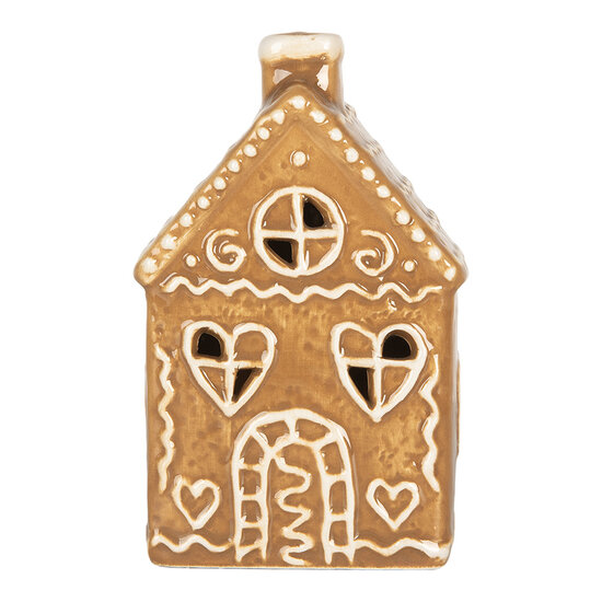 Clayre &amp; Eef | Decoratie Huisje met LED Bruin Wit 7x6x12 cm | 6CE2332
