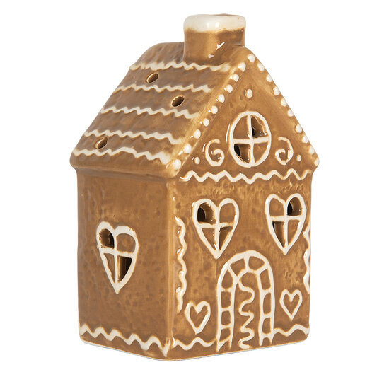 Clayre &amp; Eef | Decoratie Huisje met LED Bruin Wit 7x6x12 cm | 6CE2332