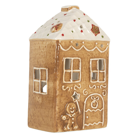 Clayre &amp; Eef | Theelichthouder Kerst Huisje Bruin Wit 9x7x16 cm | 6CE2334