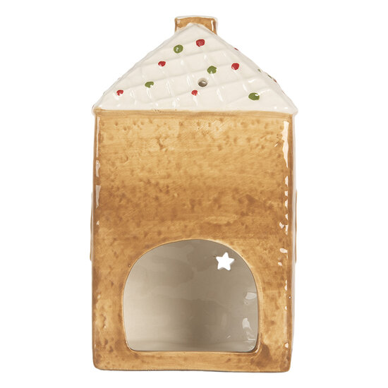 Clayre &amp; Eef | Theelichthouder Kerst Huisje Bruin Wit 9x7x16 cm | 6CE2334