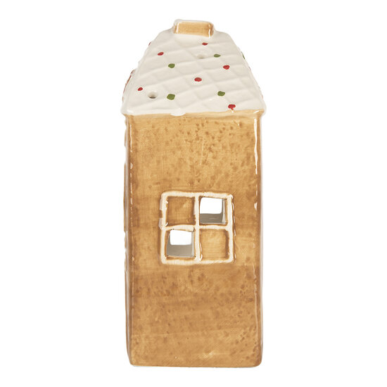 Clayre &amp; Eef | Theelichthouder Kerst Huisje Bruin Wit 9x7x16 cm | 6CE2334