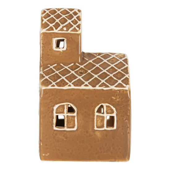 Clayre &amp; Eef | Theelichthouder Kerst Huisje Bruin Wit 10x10x16 cm | 6CE2335