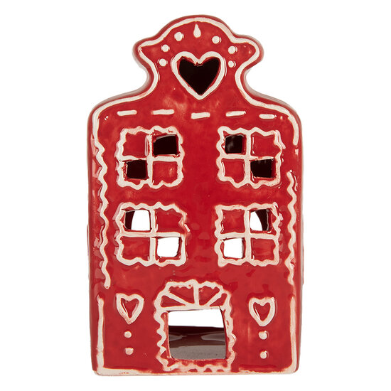 Clayre &amp; Eef | Theelichthouder Kerst Huisje Rood Wit 8x7x13 cm | 6CE2336