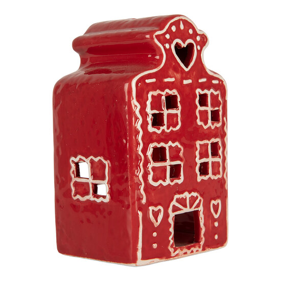 Clayre &amp; Eef | Theelichthouder Kerst Huisje Rood Wit 8x7x13 cm | 6CE2336