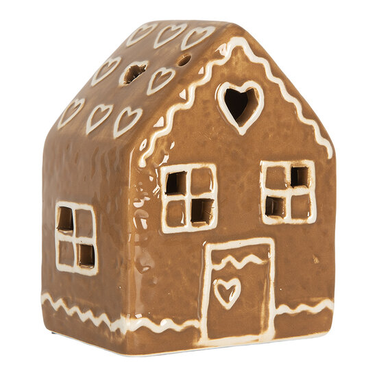 Clayre &amp; Eef | Decoratie Huisje met LED Bruin Wit 8x6x10 cm | 6CE2337