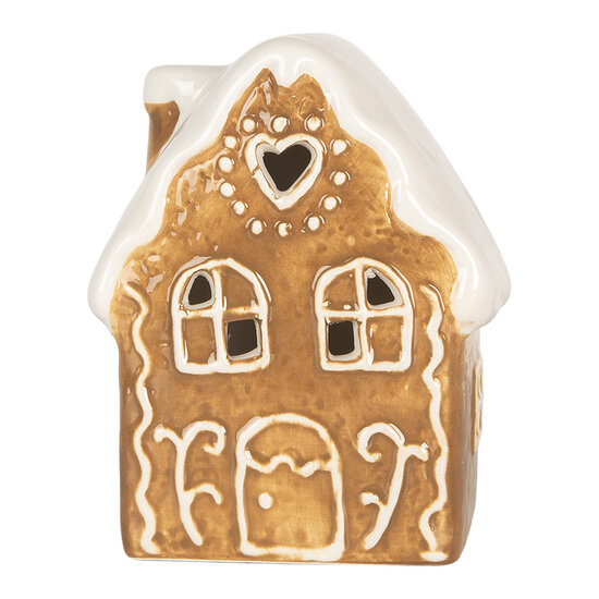 Clayre & Eef | Decoratie Huisje met LED Bruin Wit 8x6x11 cm | 6CE2339