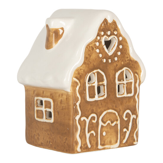 Clayre & Eef | Decoratie Huisje met LED Bruin Wit 8x6x11 cm | 6CE2339