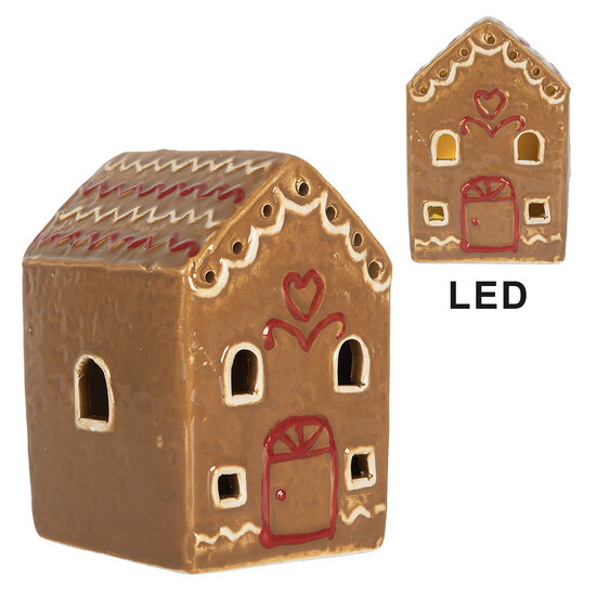 Clayre & Eef | Decoratie Huisje met LED Bruin Wit 8x6x11 cm | 6CE2340