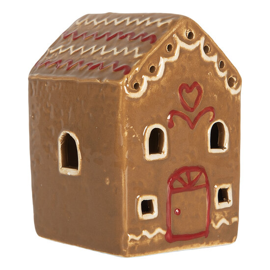 Clayre & Eef | Decoratie Huisje met LED Bruin Wit 8x6x11 cm | 6CE2340
