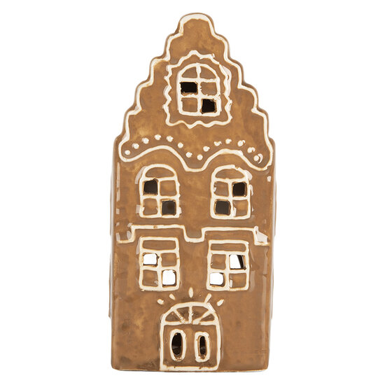 Clayre &amp; Eef | Theelichthouder Kerst Huisje Bruin Wit 8x7x16 cm | 6CE2341