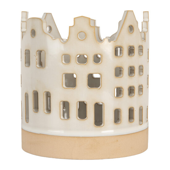 Clayre &amp; Eef | Theelichthouder Kerst Huisjes Beige Bruin &oslash; 11x11 cm | 6CE2346