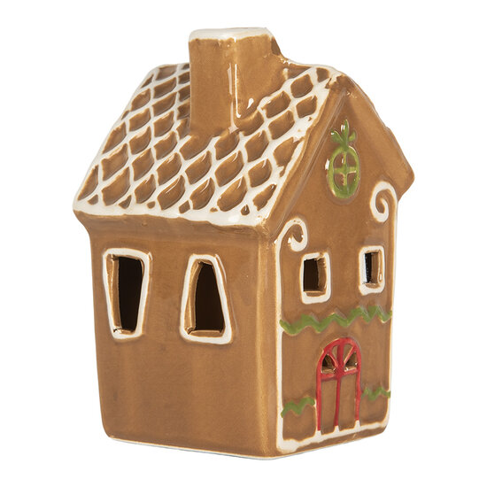 Clayre &amp; Eef | Decoratie Huisje met LED Bruin Wit 8x8x12 cm | 6CE2349