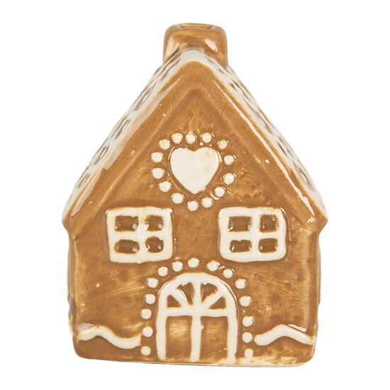 Clayre &amp; Eef | Decoratie Huisje Bruin Wit 6x4x7 cm | 6CE2351