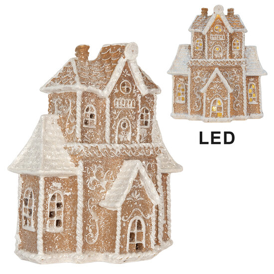 Clayre &amp; Eef | Decoratie Huis met LED Bruin Wit 18x9x20 cm | 6PR5805