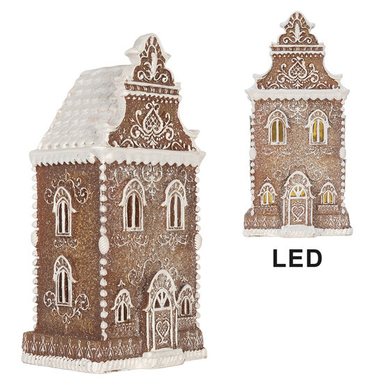 Clayre &amp; Eef | Decoratie Huis met LED Bruin Wit 17x15x35 cm | 6PR5806