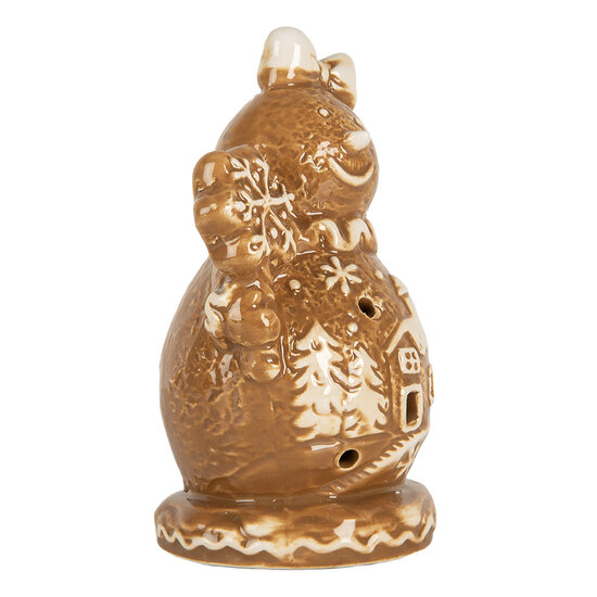 Clayre &amp; Eef | Kerstdecoratie Sneeuwpop Bruin Wit 9x7x13 cm | 6CE2354