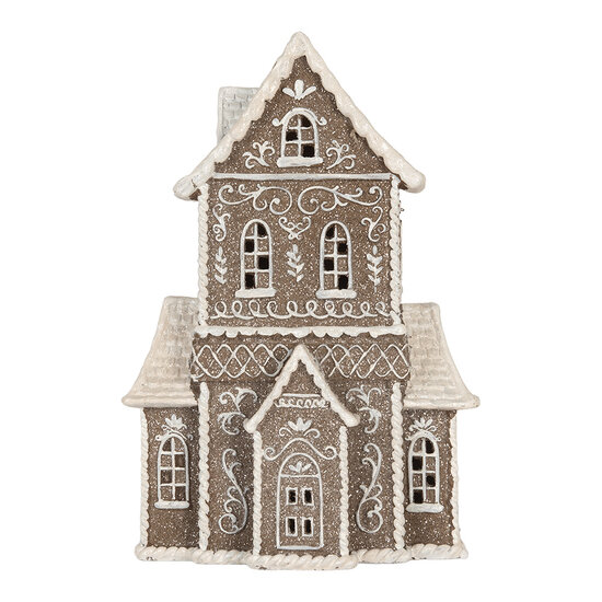 Clayre & Eef | Decoratie Huis met LED Bruin Wit 23x11x33 cm | 6PR5807