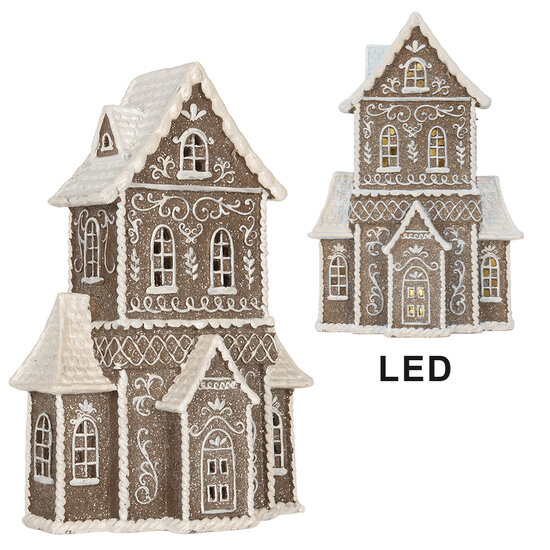 Clayre & Eef | Decoratie Huis met LED Bruin Wit 23x11x33 cm | 6PR5807