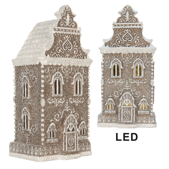 Clayre &amp; Eef | Decoratie Huis met LED Bruin Wit 17x15x35 cm | 6PR5808
