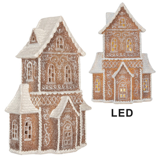 Clayre &amp; Eef | Decoratie Huis met LED Bruin Wit 16x8x23 cm | 6PR5809