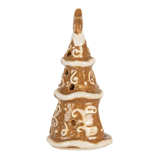 Clayre &amp; Eef | Theelichthouder Kerstboom Bruin Wit &oslash; 8x15 cm | 6CE2361