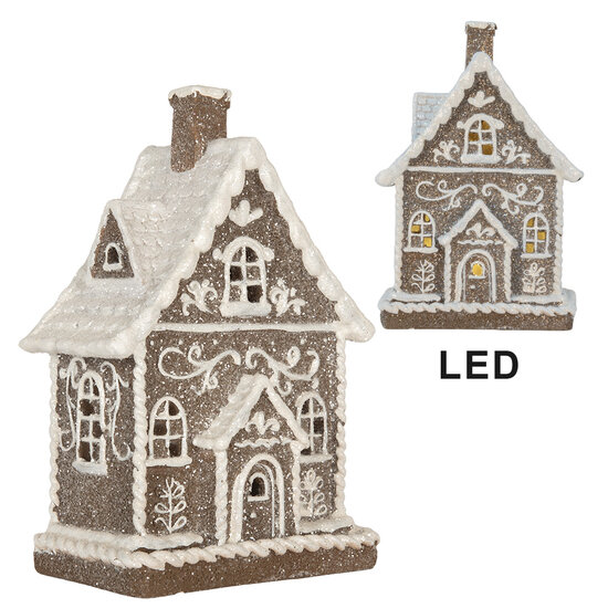 Clayre &amp; Eef | Decoratie Huis met LED Bruin Wit 16x10x23 cm | 6PR5811