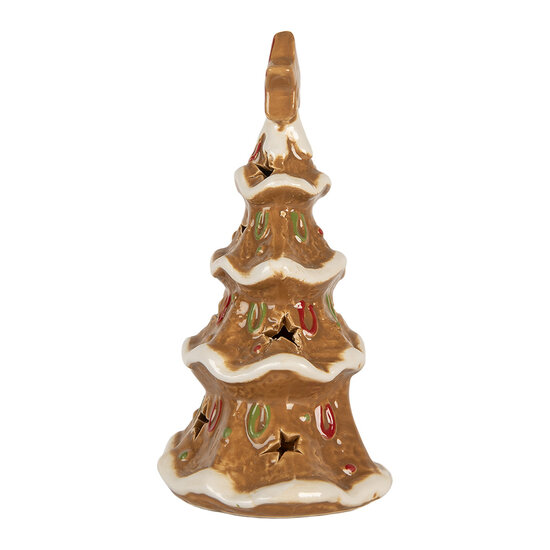 Clayre &amp; Eef | Theelichthouder Kerstboom Bruin Wit 11x8x17 cm | 6CE2362