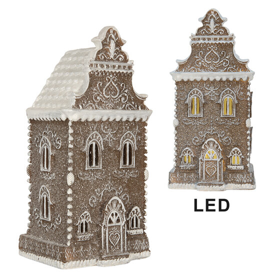 Clayre &amp; Eef | Decoratie Huis met LED Bruin Wit 12x11x25 cm | 6PR5815