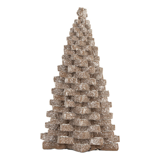 Clayre &amp; Eef | Kerstdecoratie Kerstboom Bruin Wit 15x15x25 cm | 6PR5821
