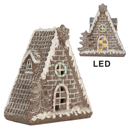 Clayre &amp; Eef | Decoratie Huis met LED Bruin Wit 17x10x18 cm | 6PR5824
