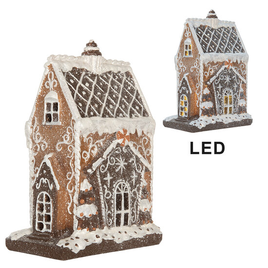 Clayre & Eef | Decoratie Huis met LED Bruin Wit 15x9x20 cm | 6PR5825
