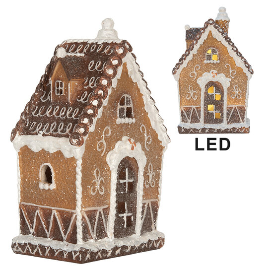 Clayre &amp; Eef | Decoratie Huis met LED Bruin Wit 13x9x20 cm | 6PR5827