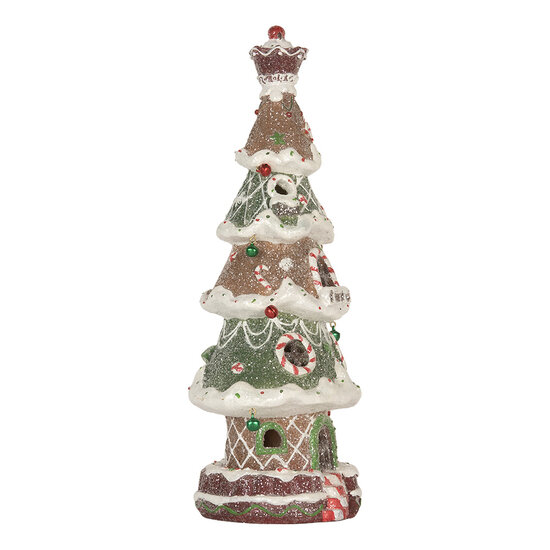 Clayre &amp; Eef | Kerstdecoratie Kerstboom met LED Bruin Groen 15x12x36 cm / 3xAAA | 6PR5828