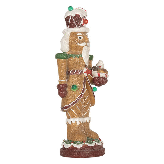 Clayre &amp; Eef | Kerstdecoratie Notenkraker met LED Bruin Wit 13x10x31 cm / 3xAAA | 6PR5829