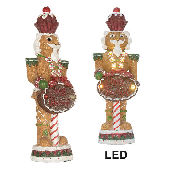 Clayre &amp; Eef | Kerstdecoratie Notenkraker met LED Bruin Rood 12x10x35 cm / 3xAAA | 6PR5831
