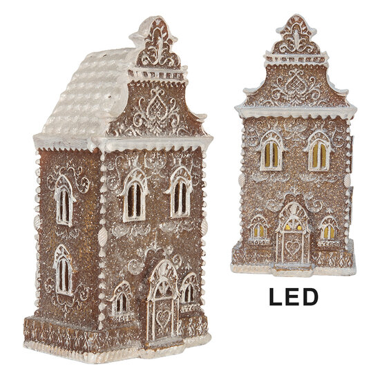Clayre & Eef | Decoratie Huis met LED Bruin Wit 12x11x25 cm | 6PR5832