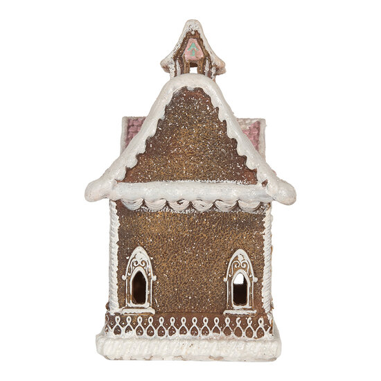 Clayre & Eef | Decoratie Huis met LED Bruin Roze 16x15x25 cm | 6PR5833