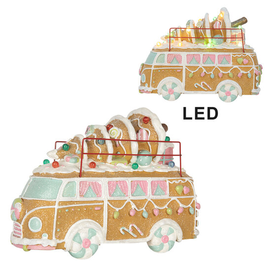 Clayre &amp; Eef | Decoratie Bus met LED Bruin Wit 31x12x23 cm / 2xAAA | 6PR5837