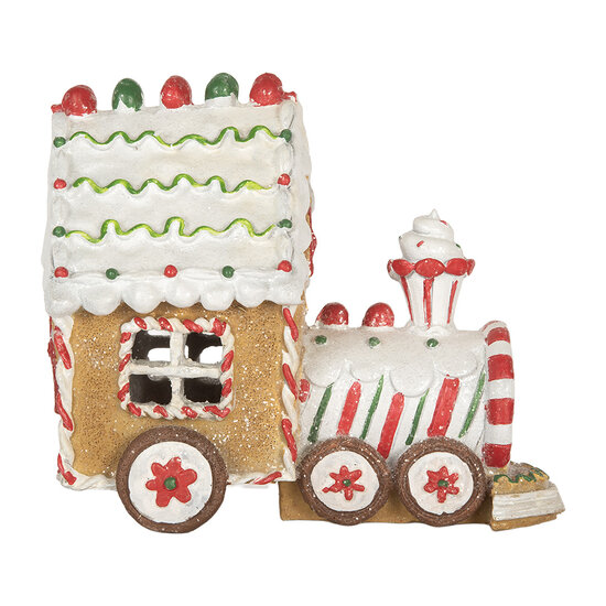 Clayre &amp; Eef | Kerstdecoratie Locomotief met LED Bruin Wit 21x12x17 cm | 6PR5840