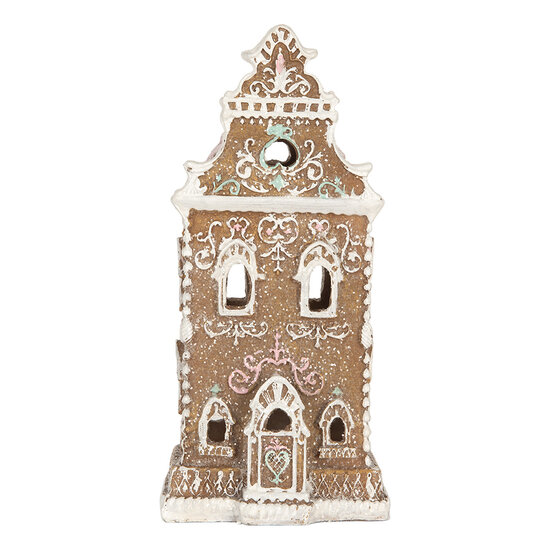 Clayre &amp; Eef | Decoratie Huis met LED Bruin Roze 9x7x18 cm | 6PR5842
