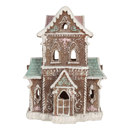 Clayre & Eef | Decoratie Huis met LED Bruin Roze 15x12x20 cm | 6PR5844