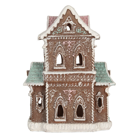 Clayre & Eef | Decoratie Huis met LED Bruin Roze 15x12x20 cm | 6PR5844