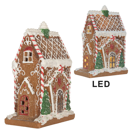 Clayre &amp; Eef | Decoratie Huis met LED Bruin Wit 15x9x20 cm | 6PR5846