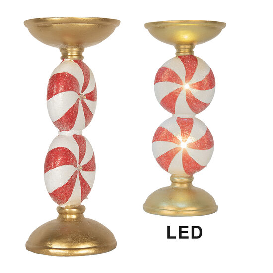 Clayre &amp; Eef | Kandelaar met LED Goudkleurig Wit &oslash; 10x23 cm | 6PR5850