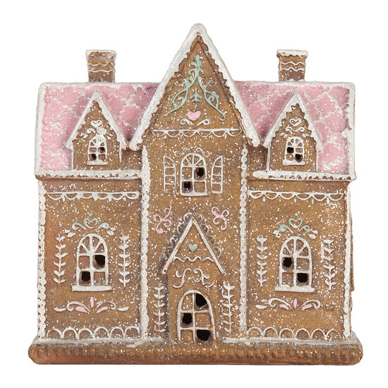 Clayre &amp; Eef | Decoratie Huis met LED Bruin Roze 21x8x20 cm | 6PR5857